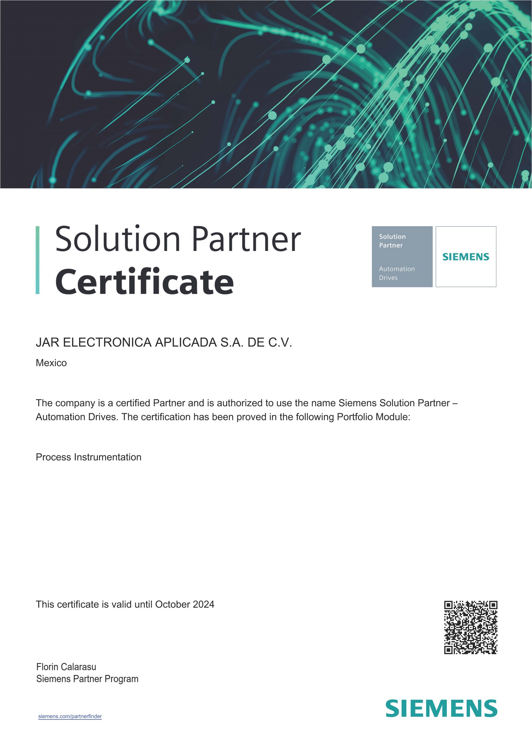 Certificación SIEMENS Solution Partner TIENDA JAR